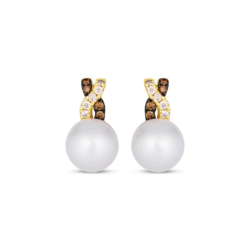 Le Vian Cultured Pearl Earrings 1/8 ct tw Diamonds Honey Gold Plated