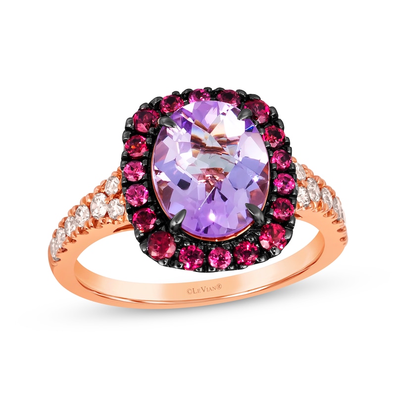 Le Vian Pink Quartz & Rhodolite Garnet Ring 1/3 ct tw Diamonds Strawberry Gold Plated
