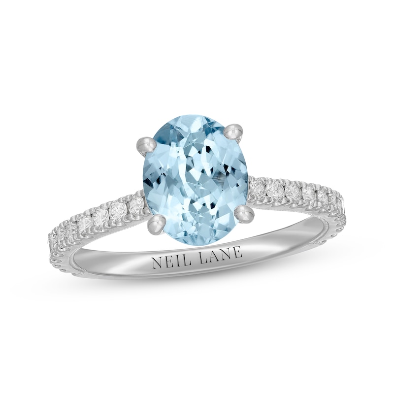 Neil Lane Aquamarine Engagement Ring 1/2 ct tw Diamonds White Gold Plated