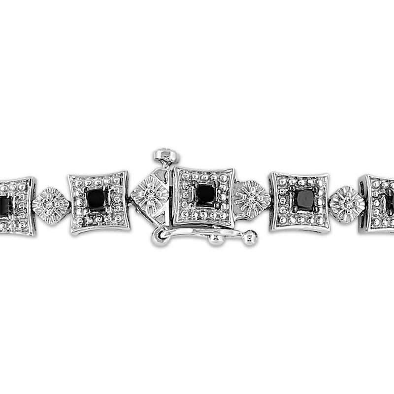 Princess-Cut Black & Round-Cut White Diamond Bracelet 2 ct tw Silver Plated 7”