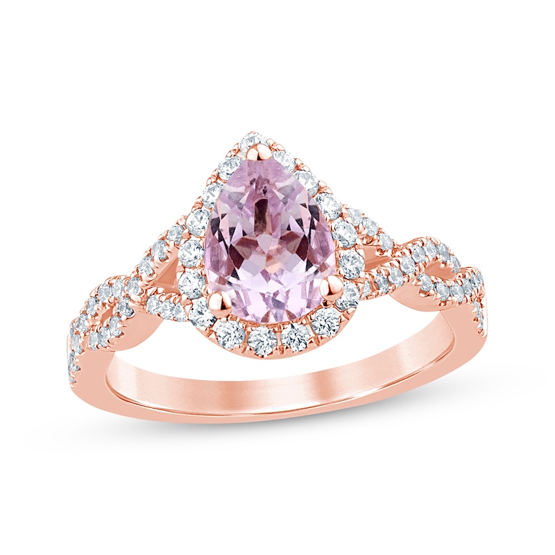 Pear-Shaped Light Amethyst & Round-Cut Diamond Twist Shank Engagement Ring 3/8 ct tw Rose Gold Plated