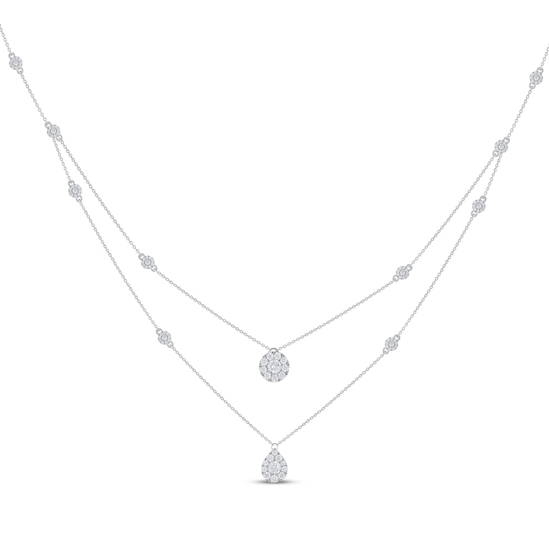 Diamond Station Layered Necklace 1 ct tw White Gold Plated 16