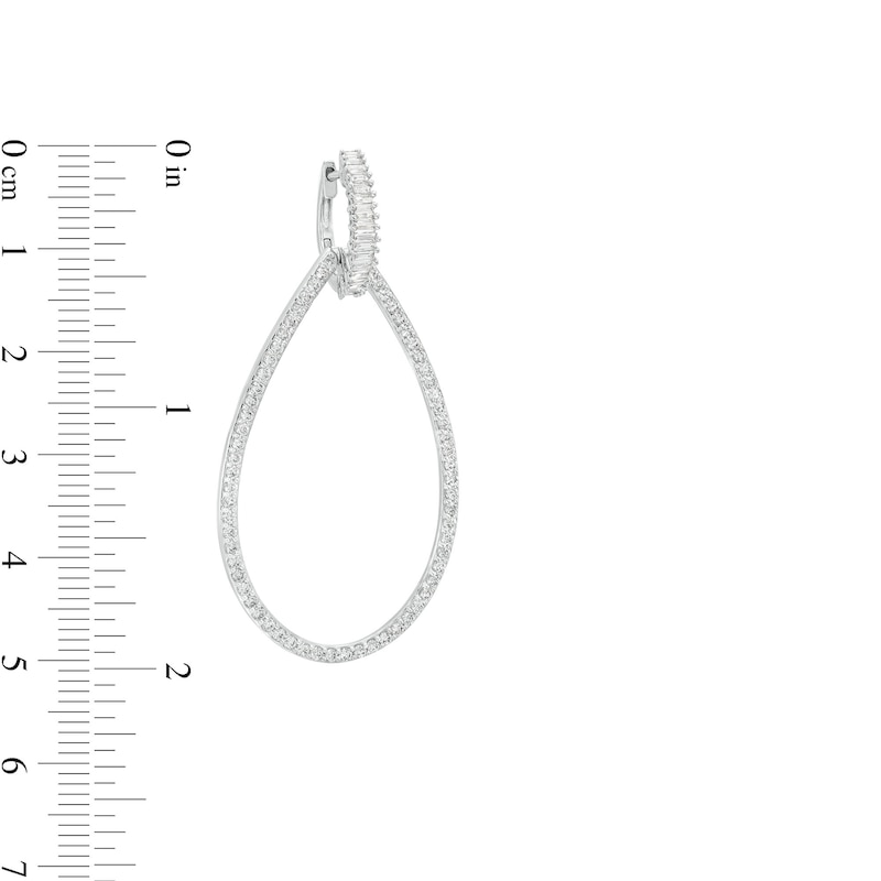 Baguette & Round-Cut Diamond Teardrop Door Knocker Earrings 1-1/2 ct tw White Gold Plated