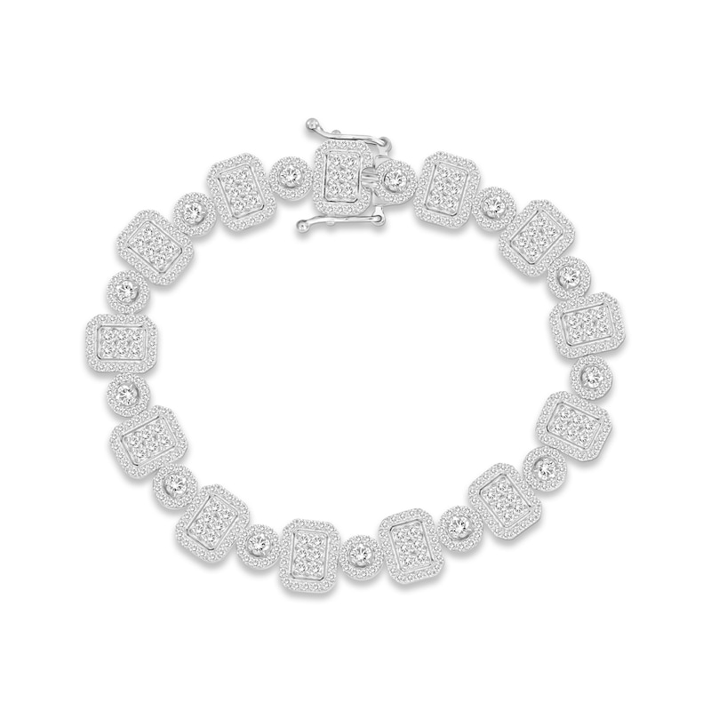 Multi-Diamond Rectangular & Round Link Bracelet 5 ct tw White Gold Plated 7