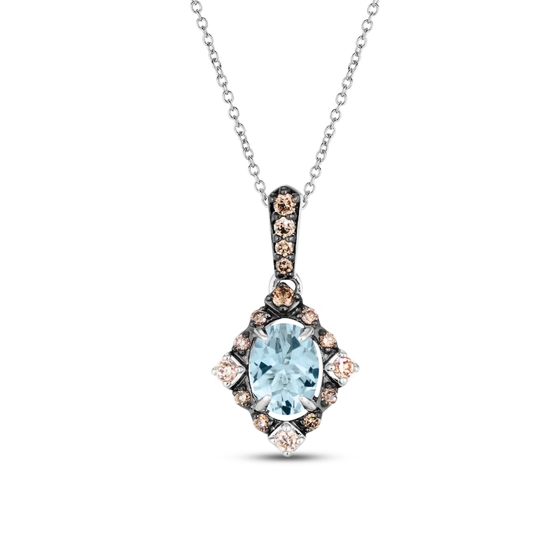 Le Vian Diamond & Aquamarine Necklace 1/6 ct tw Diamonds Vanilla Gold Plated 18