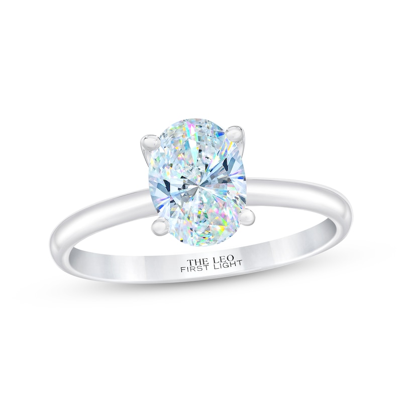 THE LEO First Light Diamond Oval-Cut Solitaire Engagement Ring 1-1/2 ct tw White Gold Plated