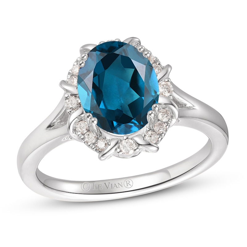 Le Vian Blue Topaz Ring 1/8 ct tw Diamonds Vanilla Gold Plated