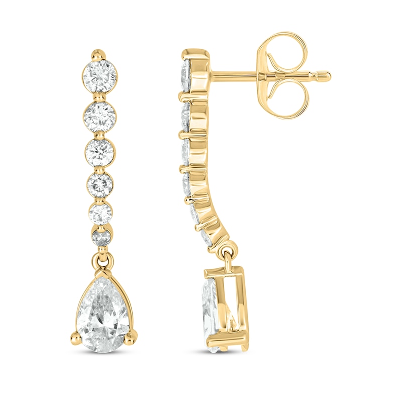 Pear-Shaped Diamond Drop Graduated Earrings 1 ct tw Yellow Gold Plated
