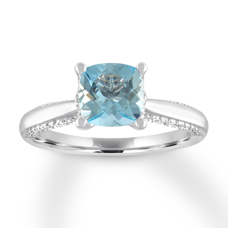 Aquamarine Engagement Ring 1/4 ct tw Diamonds White Gold Plated