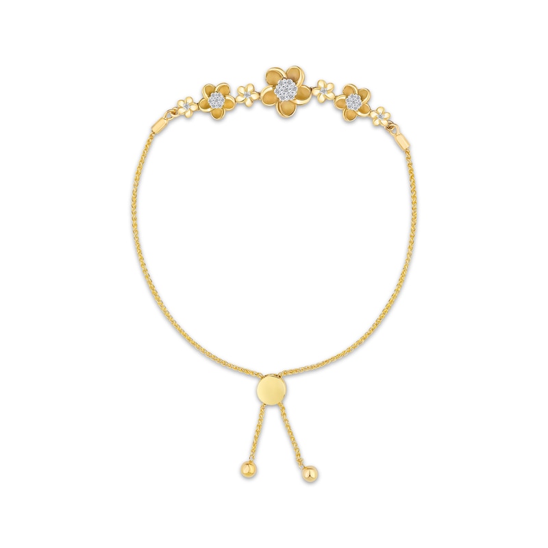 Diamond Plumeria Flowers Bolo Bracelet 1/4 ct tw Yellow Gold Plated