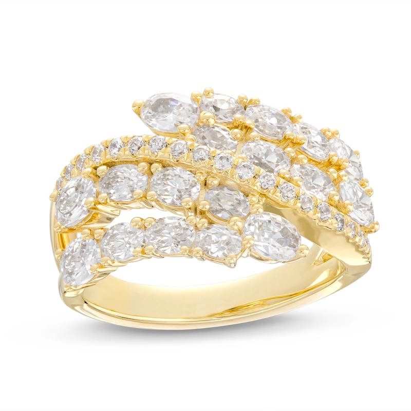 Diamond Bypass Ring 2-1/4 ct tw Oval & Round-cut Yellow Gold Plated