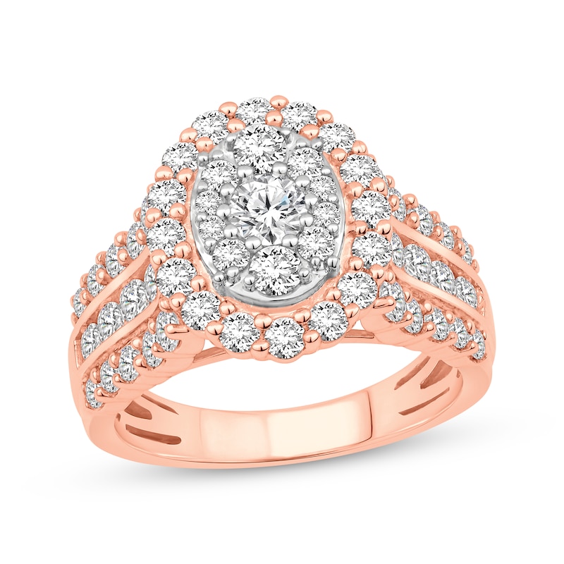 Round-Cut Multi-Diamond Center Oval Frame Engagement Ring 2 ct tw Two-Tone Gold Plated