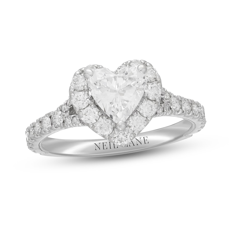 Neil Lane Diamond Engagement Ring 1-3/8 ct tw Heart & Round-Cut White Gold Plated