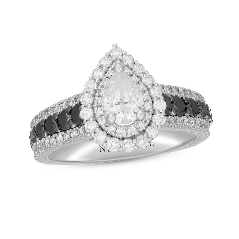 Neil Lane White & Black Diamond Engagement Ring 1-3/4 ct tw Pear & Round-cut White Gold Plated