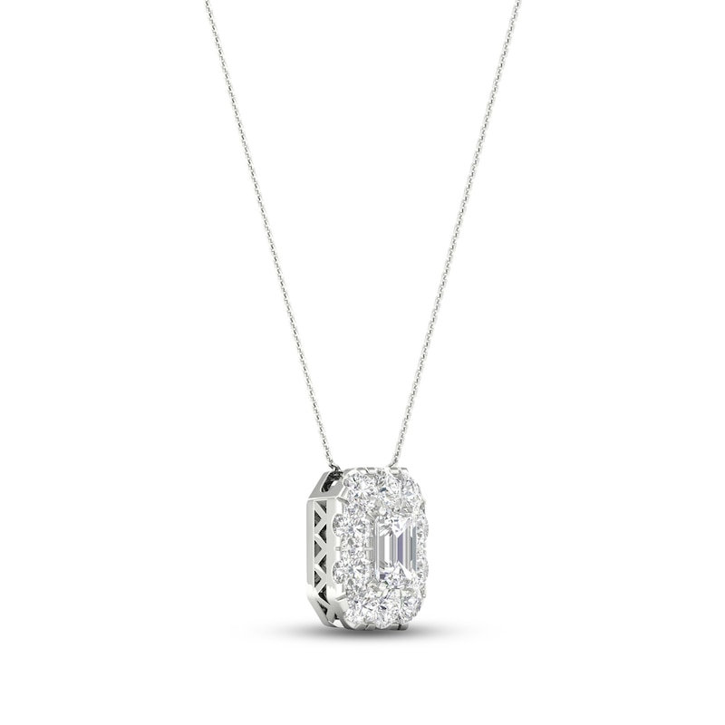 Diamond Necklace 2 ct tw Emerald & Round-cut White Gold Plated 18