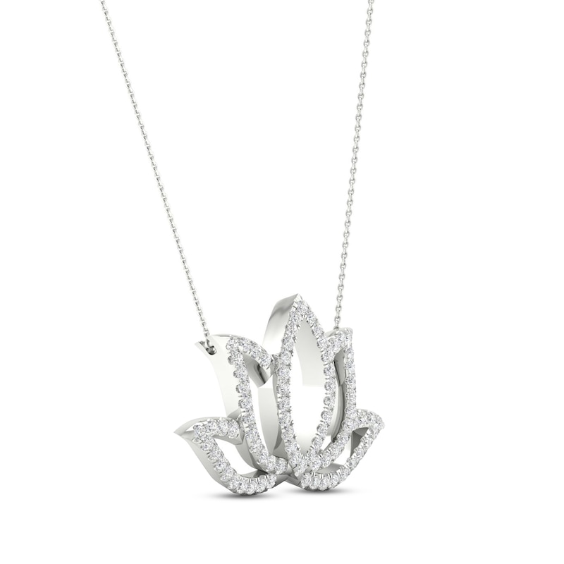By Women For Women Diamond Lotus Necklace 1/2 ct tw Round-cut White Gold Plated 18