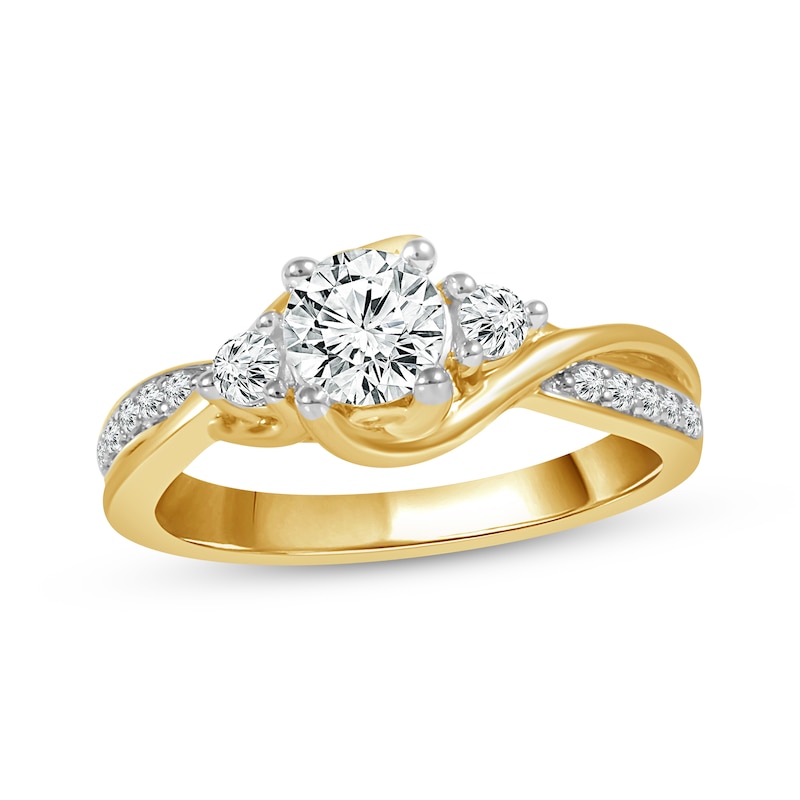 Round-Cut Diamond Three-Stone Engagement Ring 1 ct tw Yellow Gold Plated