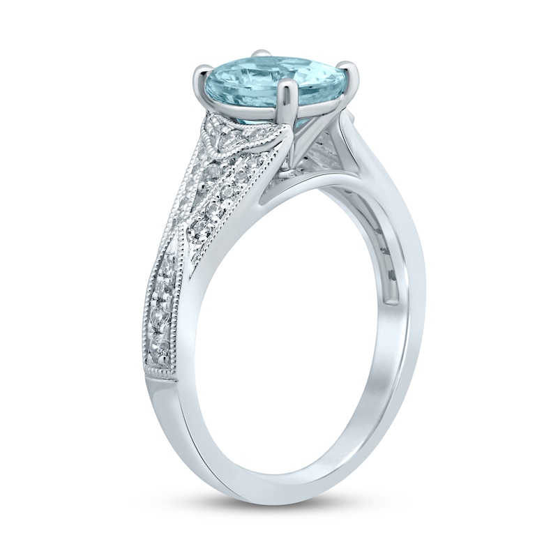 Oval Aquamarine Engagement Ring 1/4 ct tw Diamonds White Gold Plated