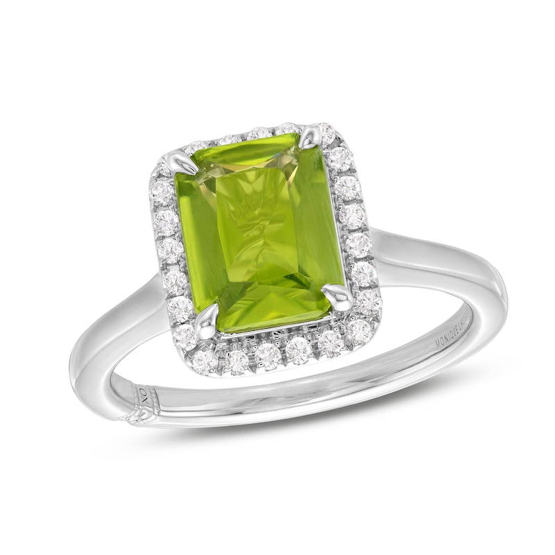 Monique Lhuillier Bliss Radiant-Cut Peridot & Diamond Frame Engagement Ring 1/4 ct tw White Gold Plated