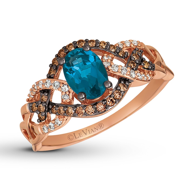 Le Vian Blue Topaz Ring 1/4 ct tw Diamonds Strawberry Gold Plated