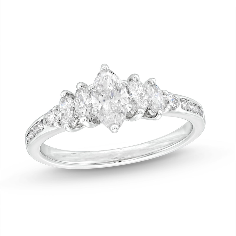Diamond Engagement Ring 7/8 ct tw Marquise & Round White Gold Plated
