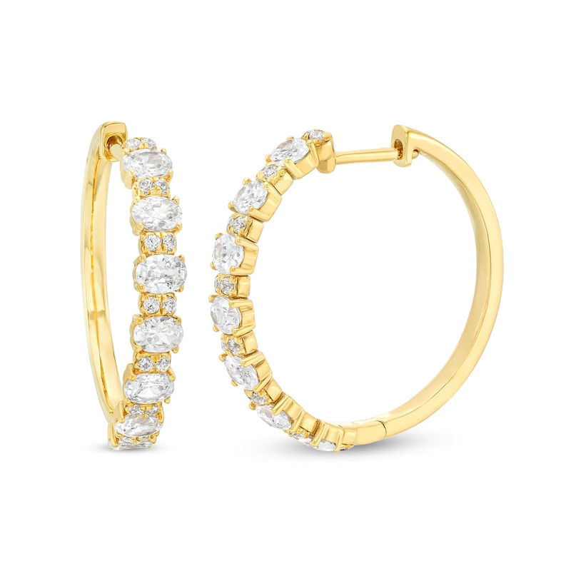 Diamond Hoop Earrings 2-3/8 ct tw Oval & Round-cut Yellow Gold Plated