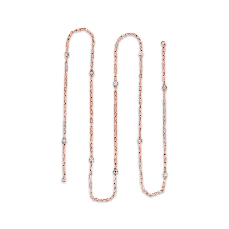 Diamond Station Paperclip Chain Necklace 5/8 ct tw Rose Gold Plated 36