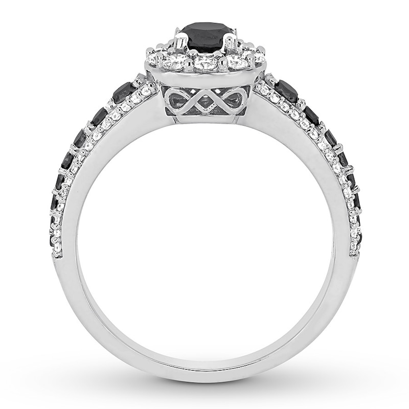 Black & White Diamond Engagement Ring 1 ct tw Round-cut White Gold Plated