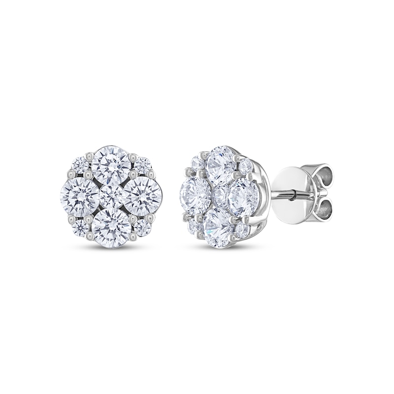 THE LEO Diamond Flower Stud Earrings 1-1/5 ct tw White Gold Plated