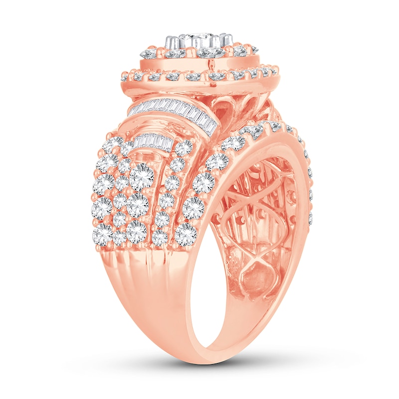 Diamond Engagement Ring 3 ct tw Round & Baguette Rose Gold Plated