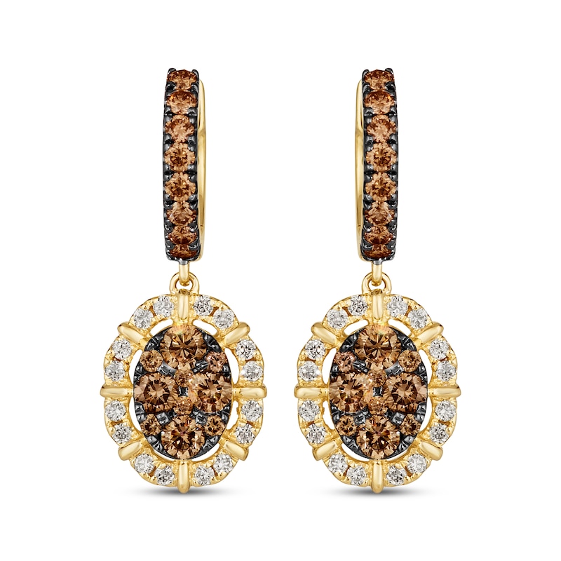 Le Vian Chocolate Diamonds Hoop Drop Earrings 1-1/6 ct tw Honey Gold Plated