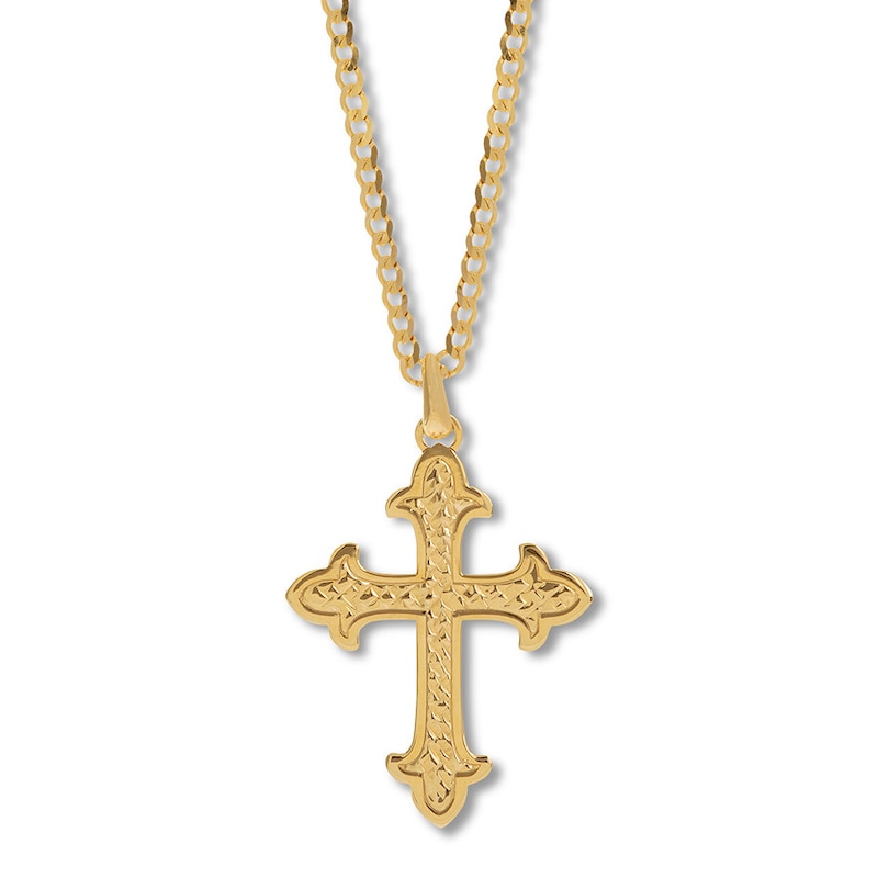 Textured Cross Necklace Yellow Gold Plated 24