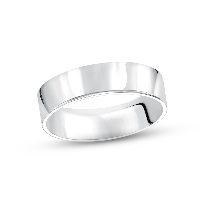 Men's Pipe-Cut Wedding Band White Gold Plated