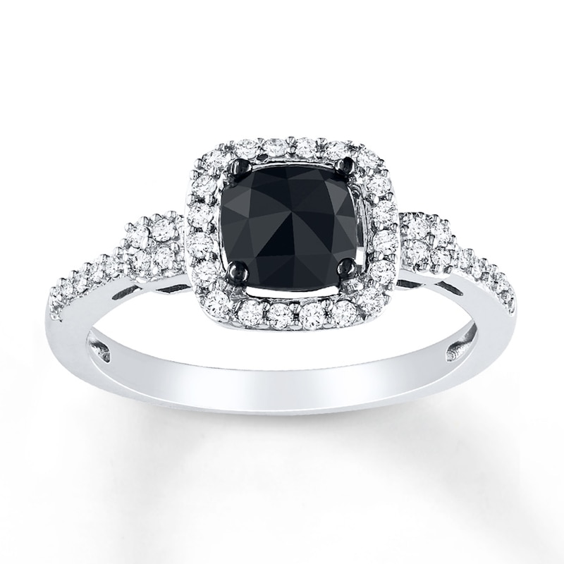 Black Diamond Ring 1 ct tw Cushion-cut White Gold Plated