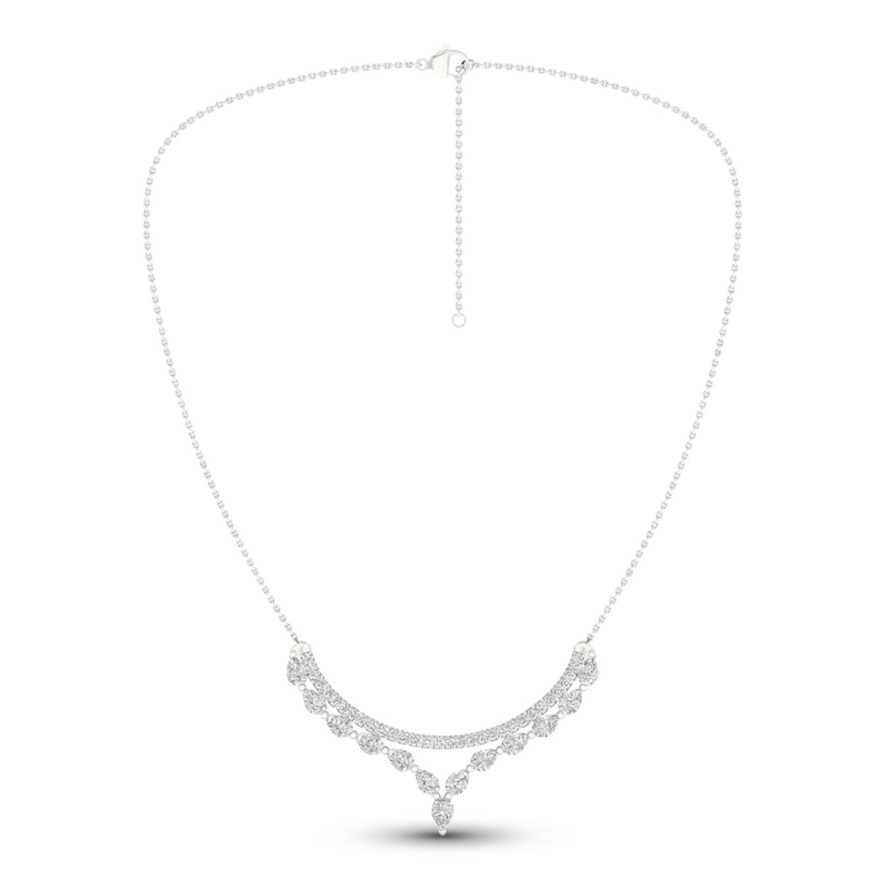 Diamond Double Row V Necklace 2 ct tw Pear & Round-cut White Gold Plated