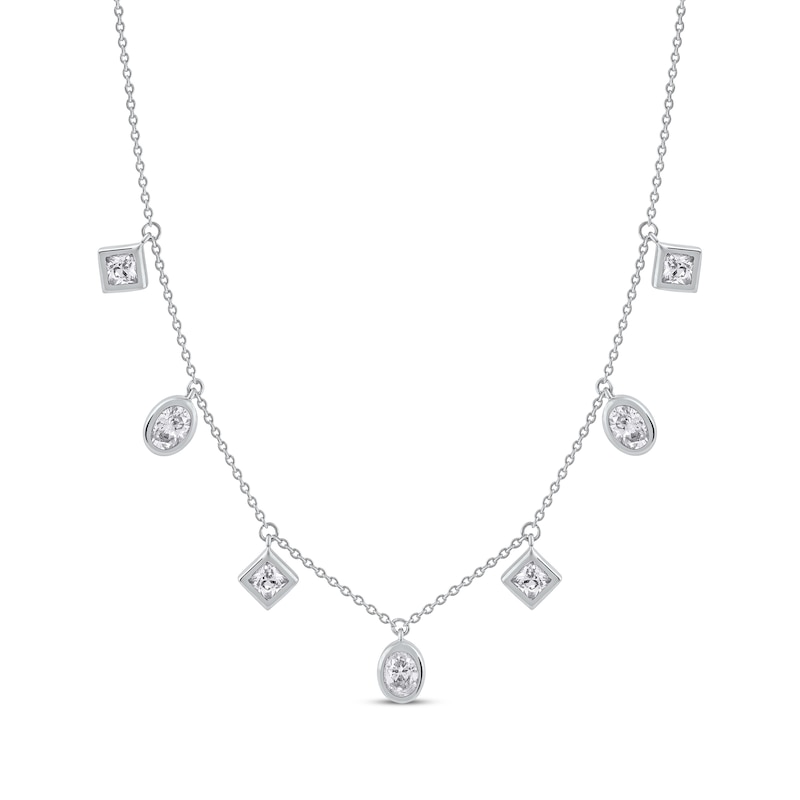 Oval & Princess-Cut Diamond Dangle Necklace 1 ct tw White Gold Plated 16