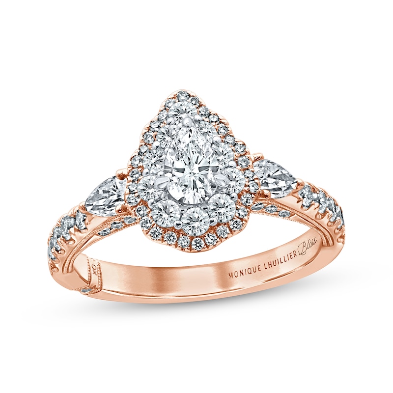 Monique Lhuillier Bliss Diamond Engagement Ring 1-1/4 ct tw Pear & Round-cut Two-Tone Gold Plated