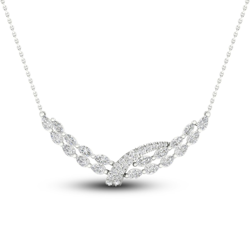 Diamond Double Row Curve Necklace 2-1/4 ct tw Marquise, Pear & Round-cut White Gold Plated 18