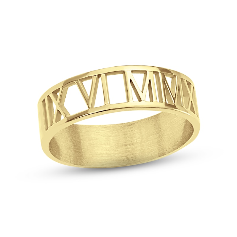 Roman Numeral Cutout Ring Yellow Gold Plated
