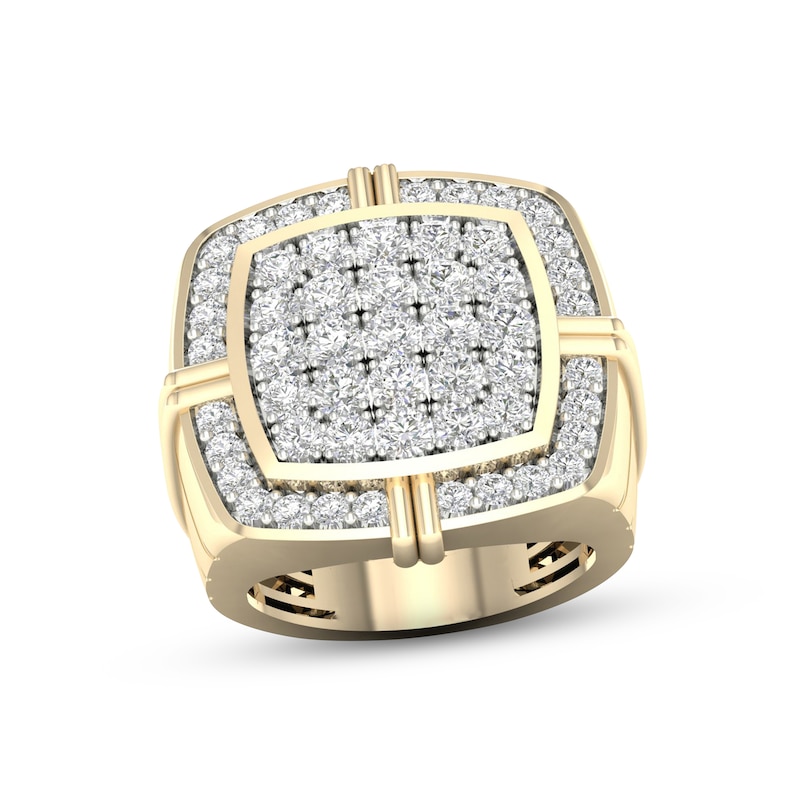 Men's Diamond Square Border Ring 3 ct tw Round-cut Yellow Gold Plated