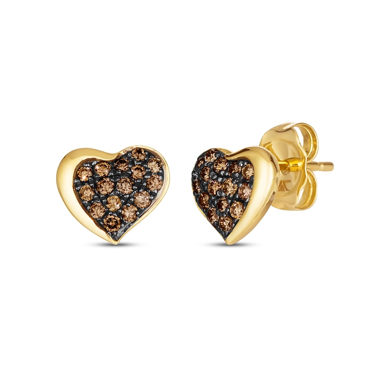 Godiva x Le Vian Diamond Heart Earrings 1/4 ct tw Honey Gold Plated