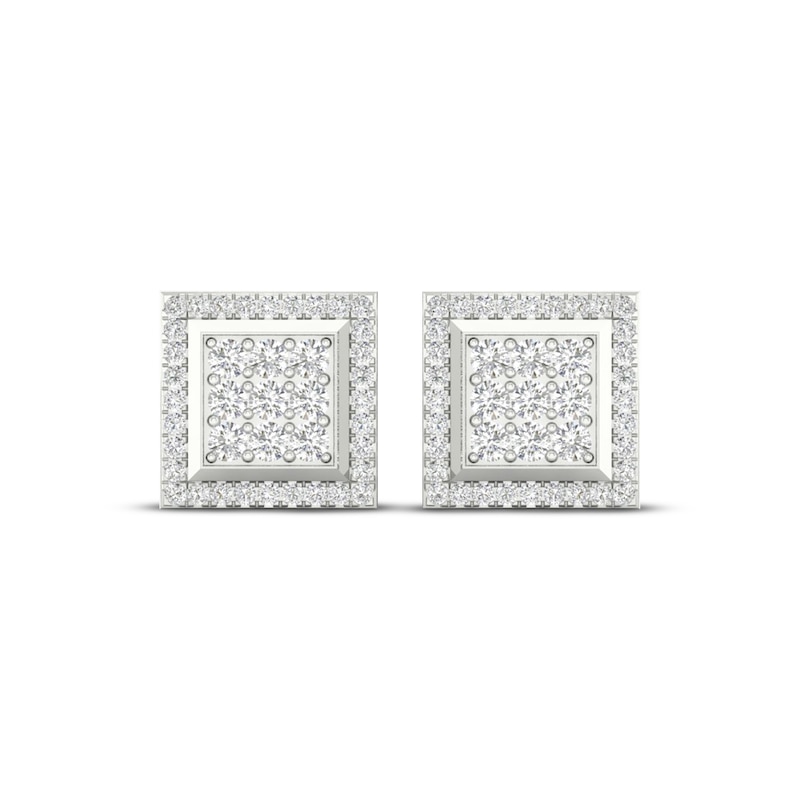 Men's Multi-Diamond Square Curved Stud Earrings 1/2 ct tw White Gold Plated