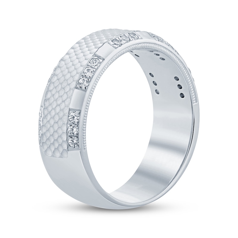 Men's Diamond Sandblast Textured Wedding Band 1/3 ct tw Round-cut White Gold Plated