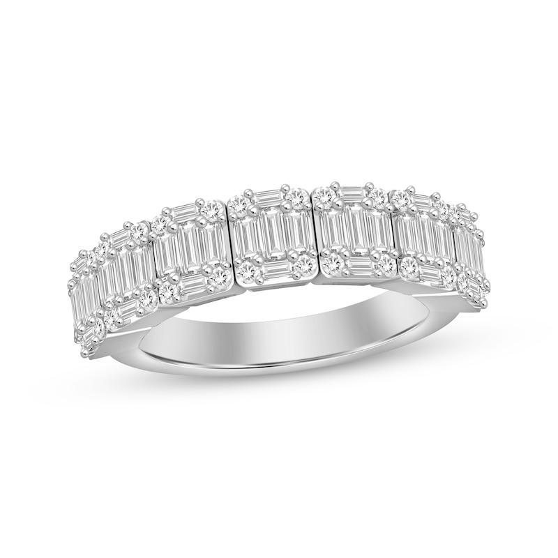 Baguette & Round-Cut Diamond Anniversary Band 3/4 ct tw White Gold Plated