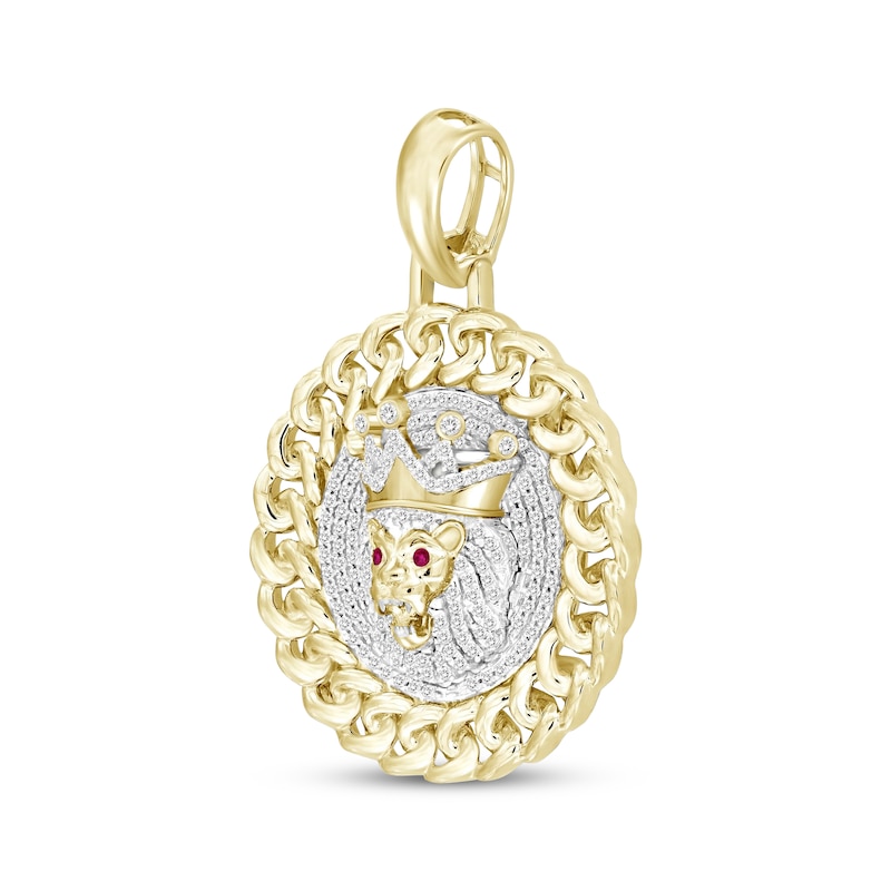 Men's Lab-Created Ruby & Diamond Lion Pendant 3/8 ct tw Yellow Gold Plated