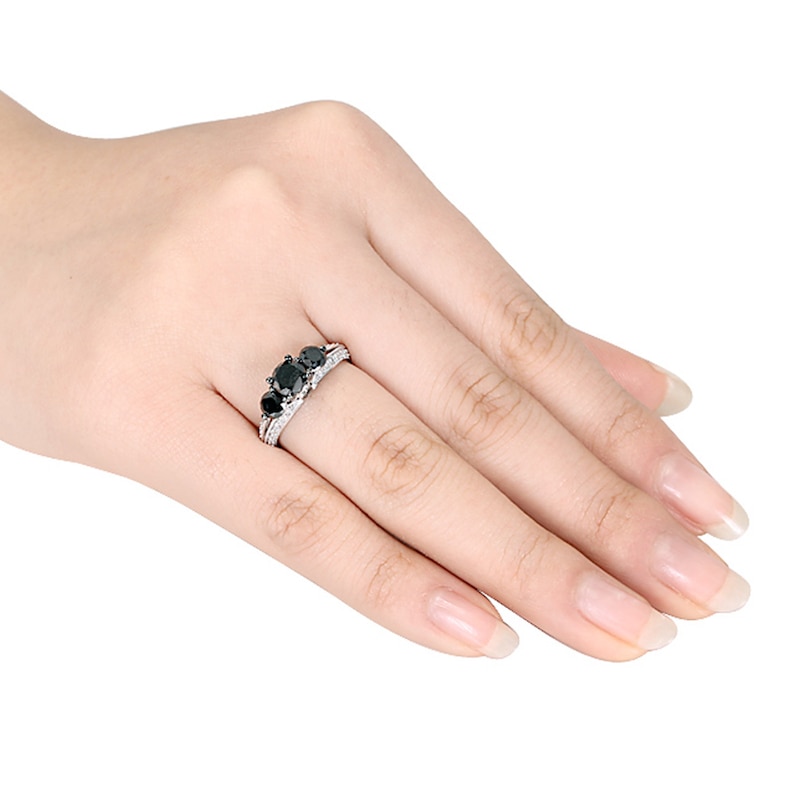 Black Diamond Engagement Ring 2 ct tw White Gold Plated