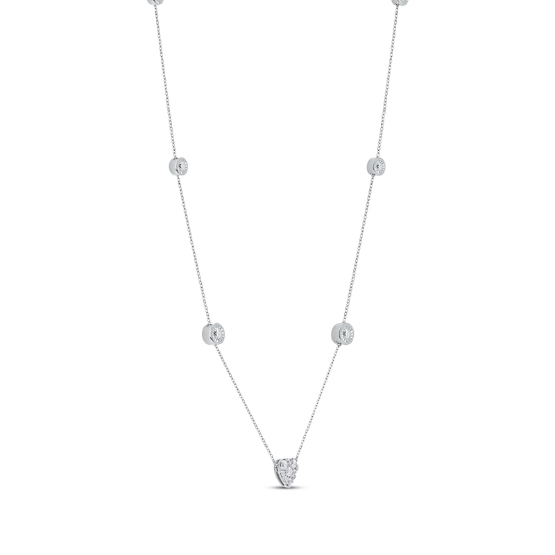 Diamond Halo Heart Center Station Necklace 1/2 ct tw White Gold Plated 18