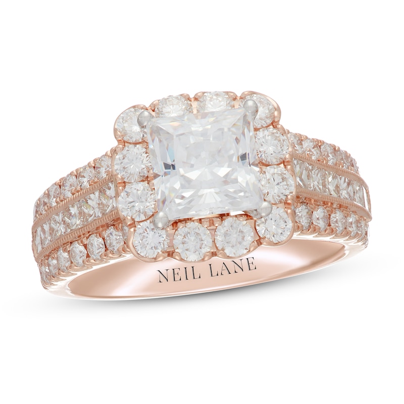 Neil Lane Diamond Engagement Ring 3 ct tw Princess/Round Rose Gold Plated