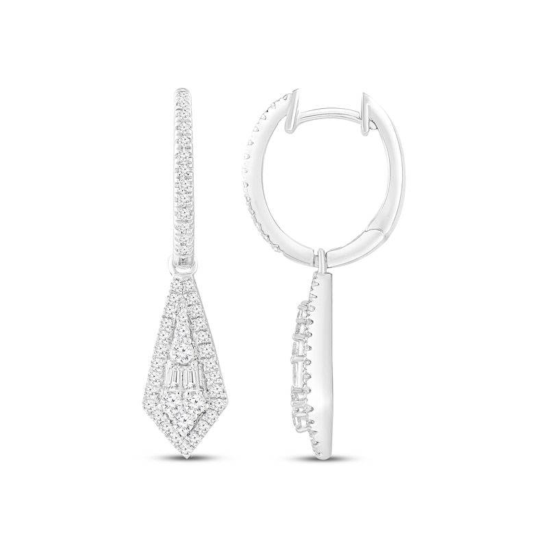 Diamond Huggie Hoop Dangle Earrings 1/2 ct tw Baguette & Round-cut White Gold Plated