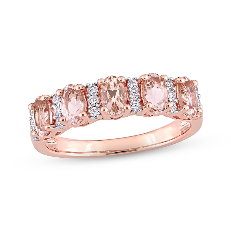 Morganite & Diamond Anniversary Band 1/6 ct tw Round-cut Rose Gold Plated